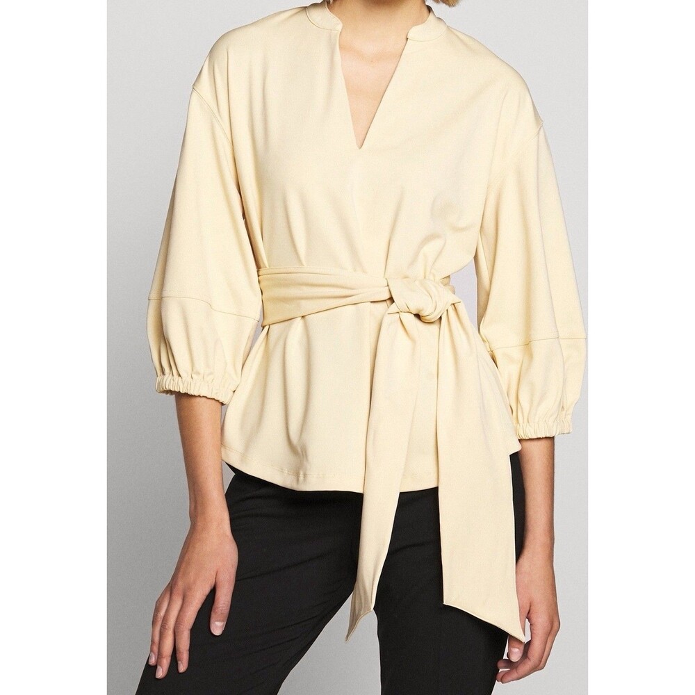 Club Monaco Tunic Wrap Top Banana Cream XS NWT $139.50 Balloon Sleeve Tie Waist